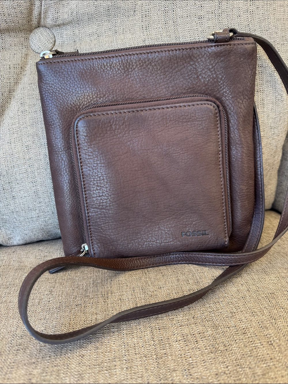 Fossil Brown Pebbled Leather Messenger Crossbody